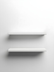 A white -step shelving unit in minimalist style, with smooth 3D rendering, soft lighting, and no wall shadows, ideal for product display or presentation mockups in high resolution.