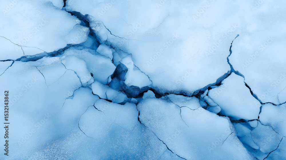 Poster close-up of cracked ice surface with visible texture and deep frozen fractures.
