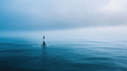 Solitary Lighthouse in Misty Ocean: A Serene Seascape