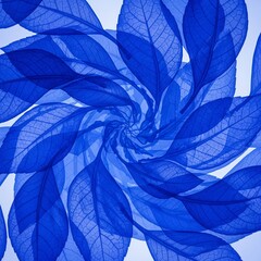 Gen AI Blue Botanical Leaf Overlay Abstract Art Modern Abstract Wall Art 