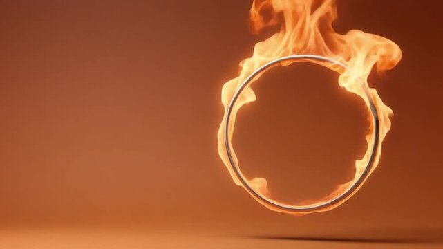 Flaming Hoop on Fire: A mesmerizing image of a burning hoop, with flames leaping dramatically against a gradient background, captures a sense of danger, risk, and intense energy. 
