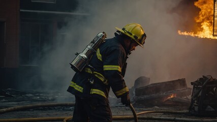 Brave fireman confronts fierce inferno, ensuring the safety of everyone involved