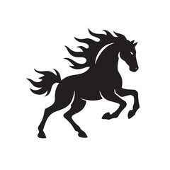 Obraz premium Wild Horse Silhouette with Flowing Mane in Galloping Pose