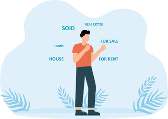 Real estate agent animation doing multitask while standing with six arms concept

