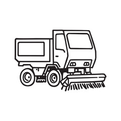Street sweeper vehicle line art vector illustration
