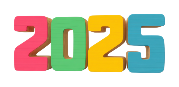 Colorful 2025 block numbers: vibrant year display
