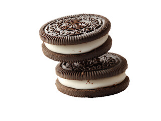 flying Oreo cookies with crumbs isolated on transparent or white background