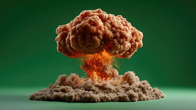Powerful explosion against green background