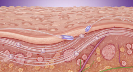 Collagen Thread Injection Illustration with Bubbles