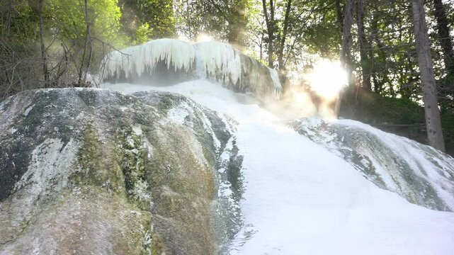 Europe, Italy  Bagni San Filippo natural termal bath in Tuscany, Italy. Hot cristalline water of spa. thermal baths, Siena ,Tuscany Val D'orcia 