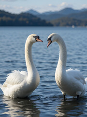 Fototapeta premium Two Whoopper Swans Having a Disagreement At Lake Kussharo, Japan