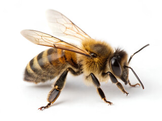 Macro photo of honey bee on white background
