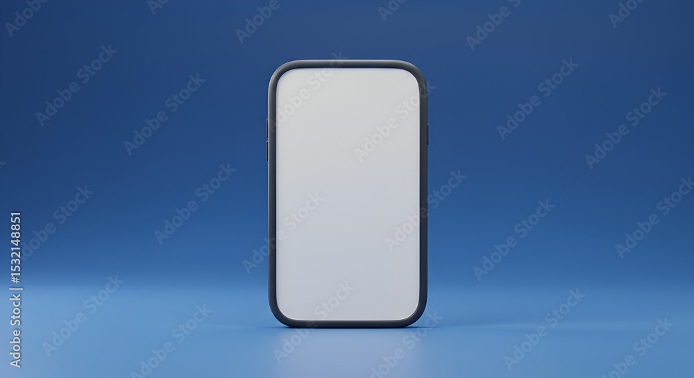 Poster a grey smartphone mockup with a blank screen, set against a simple gradient blue background. ideal f