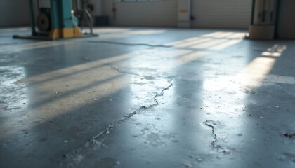 Cracked Concrete Floor with Sunlight in Garage
