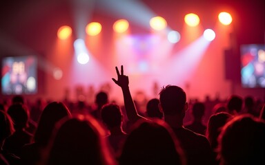 Crowd at a festival with vibrant bokeh lights, capturing the atmosphere of celebration and joy. High quality