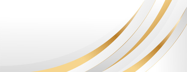 Elegant white and gray luxury curve background with gold accents. Abstract modern banner design for websites, headers, sale templates, business ads, awards, events, and more