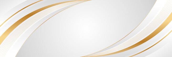 Elegant white and gray luxury curve background with gold accents. Abstract modern banner design for websites, headers, sale templates, business ads, awards, events, and more