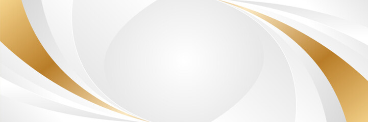 Elegant white and gray luxury curve background with gold accents. Abstract modern banner design for websites, headers, sale templates, business ads, awards, events, and more