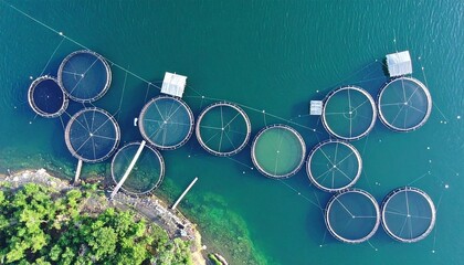Floating Fish Cages in Coastal Aquaculture Zones