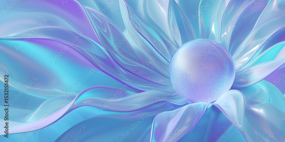 Aufkleber elegant digital art composition: blue-purple gradient background with flowing petals around egg-shap