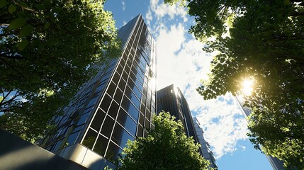 Vertical Image of Modern High-Rise Tower Block Building