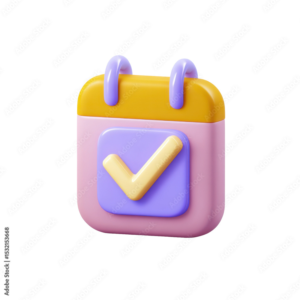 Aufkleber pastel 3d calendar icon with check mark reminder represents task completion in transparent png forma