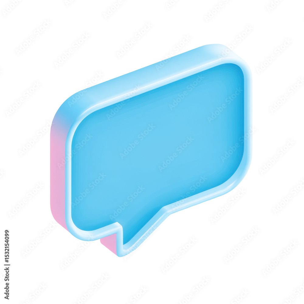 Poster a cool blue 3d transparent png icon featuring a chatbox design symbolizing modern communication and 