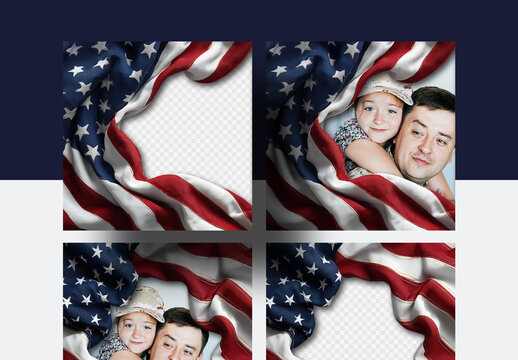 Social Media Posts With American Flag and Space For Photo