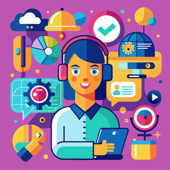 A woman is smiling and holding a tablet