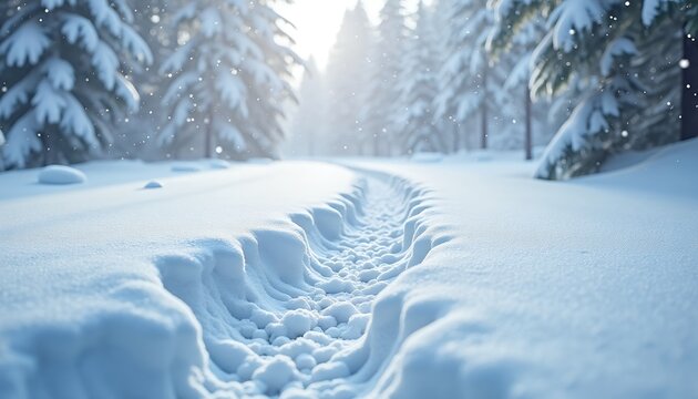 Snowy path in winter forest
