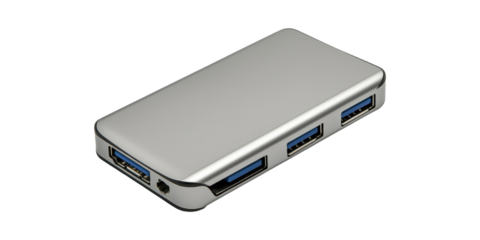Usb Hub With Multiple Ports For Connectivity. Efficient Data Transfer And Device Charging Solution Isolated On Transparent Background