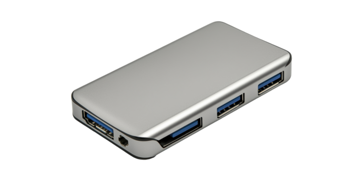 Usb Hub With Multiple Ports For Connectivity. Efficient Data Transfer And Device Charging Solution Isolated On Transparent Background