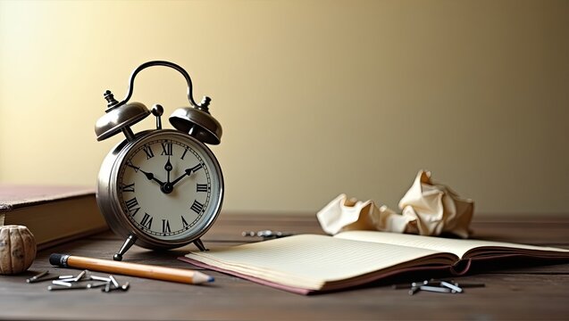 alarm clock and notebook