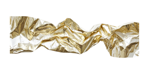 Crinkled Gold Foil Texture. Luxurious And Shiny Material For Design Projects Isolated On Transparent Background