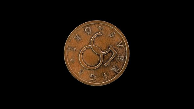 Sweden 2005 50 &ouml;re coin reverse with value rotating on black background