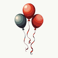 Three colorful balloons floating with ribbons in a festive style  