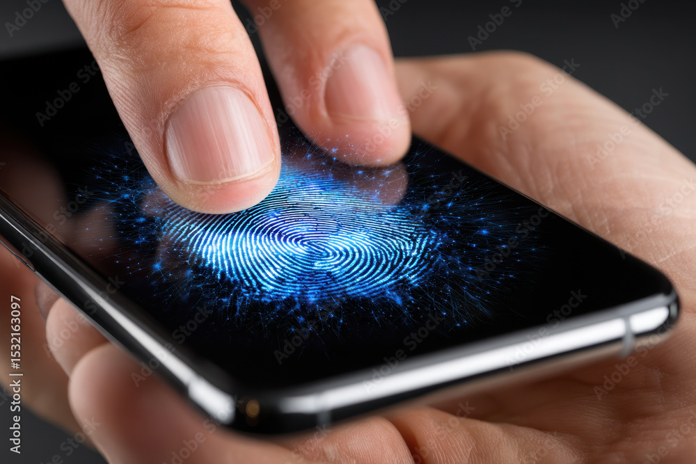 Poster fingerprint recognition technology in action on a smartphone screen