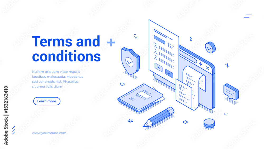 Poster isometric line banner presents vital terms and conditions in a clean and modern format. it features 