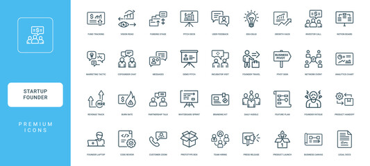  startup founders set outline icons concepts