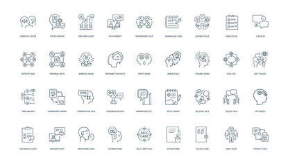 therapy mental health self-care therapist activity collection linear icons concepts
