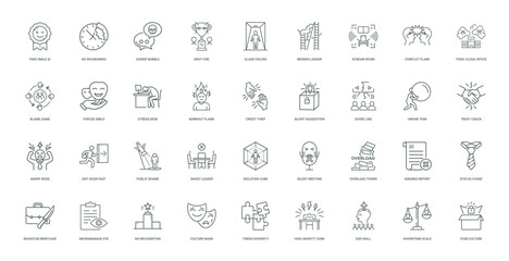 workplace issues unhealthy organizational dynamics set linear icons