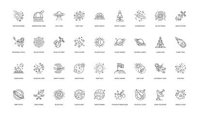 space astronomy collection linear icons concepts