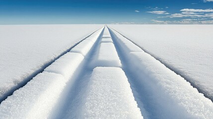 Snow Track in Landscape Under Blue Sky