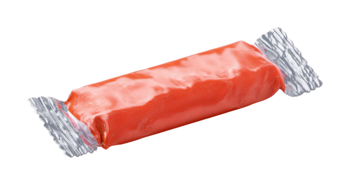 Wrapped orange candy with silver twisted ends