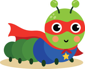 Cute Cartoon Caterpillar Superhero Ready for Adventure