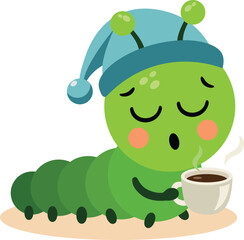 Sleepy Green Caterpillar Enjoys Morning Coffee