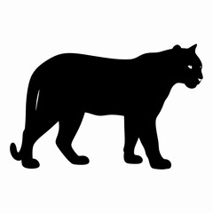 Silhouette of a Walking Panther Isolated on White Background
