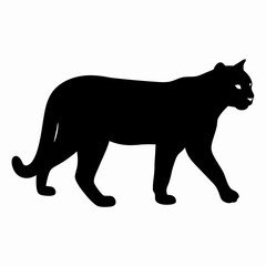Silhouette of a Walking Panther Isolated on White Background
