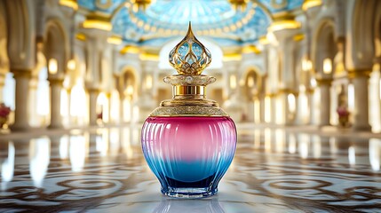 Elegant Perfume Bottle in Luxurious Palace Setting Arabian Fragrance Gold Design