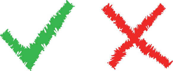 Green tick and red cross checkmarks. Stock vector